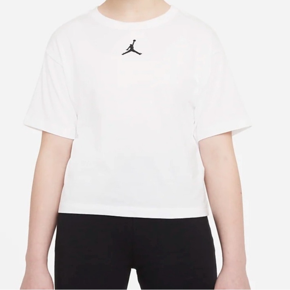 Girls Jordan White and Black Short Sleeve Tee